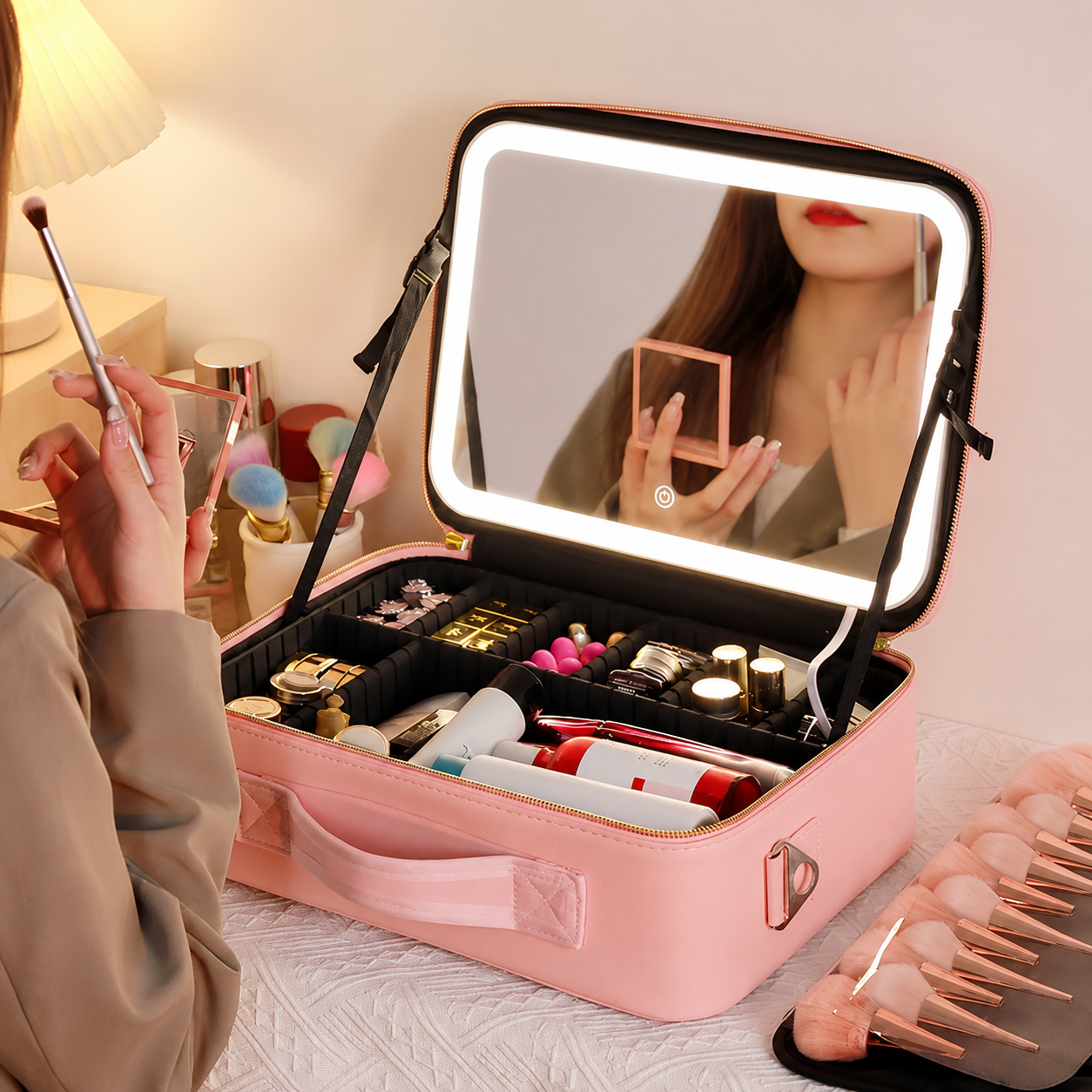 Trousse de maquillage avec miroir LED amovible