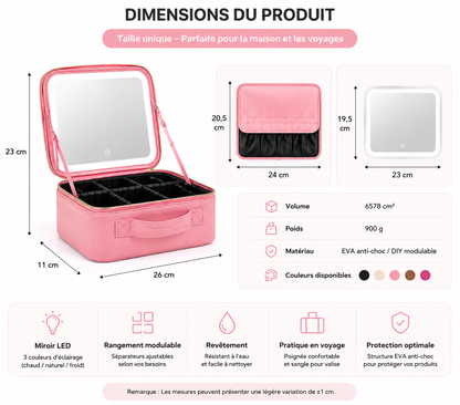 Trousse de maquillage avec miroir LED amovible