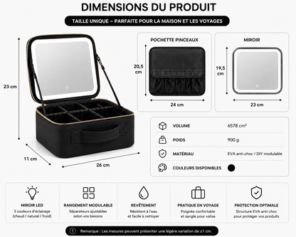 Trousse de maquillage avec miroir LED amovible