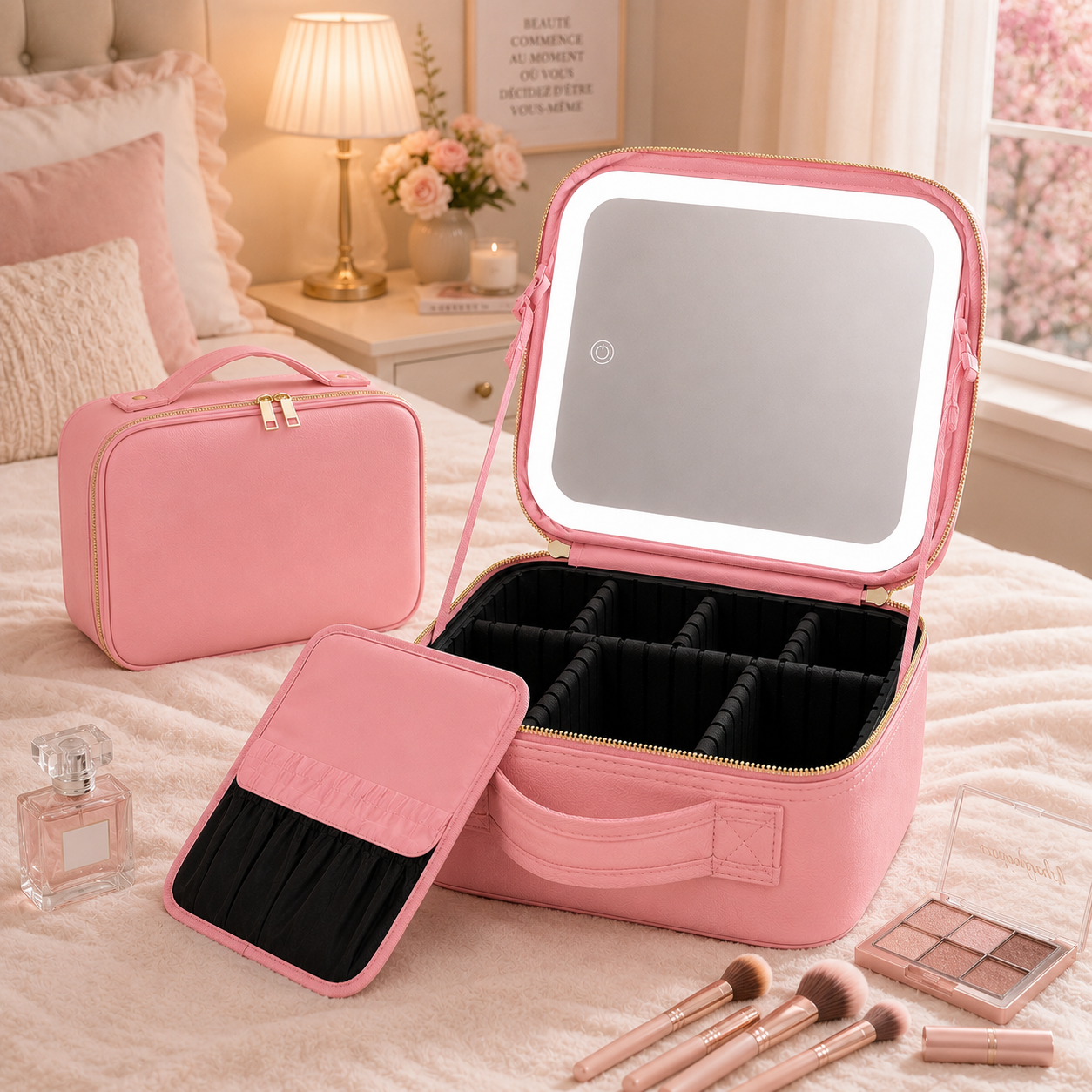 Trousse de maquillage avec miroir LED amovible
